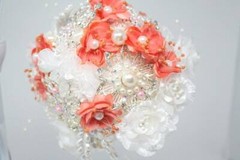 Crystal Rhinestone Pomander Kissing Ball Christmas Ornament Coral White Deco