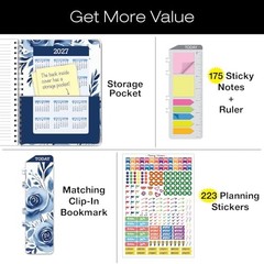 HARDCOVER Academic Year 2026-2027 Planner: 14 Months (May 8.5″ x 11″ Blue Bloom