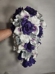 Purple Silver White Rose Calla Lily Bridal Wedding Bouquet Accessories