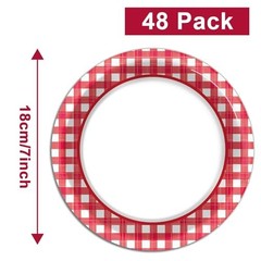48 Pcs Pizza Red and White Plates Checkered Plaid Dessert Plates Red Picnic