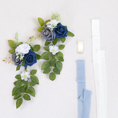 10 Blue Wedding Aisle Decorations with Rose & White Flowers – 5.5″x13