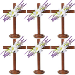 6 Pcs 1 Pcs 11.8 Inch Wooden Cross Table Decoration Church Wedding Standing Pine