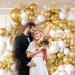 132pcs White and Gold 18 inch, 12 10 5 White, Metallic