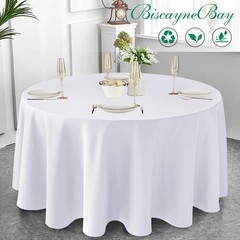 Biscaynebay Textured Fabric Round Tablecloths 108″, White Water Resistant Tab…