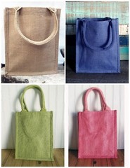 Small 9″W x 11″H x 4″D Jute / Burlap Tote Soft Handles Laminated inside cute bag