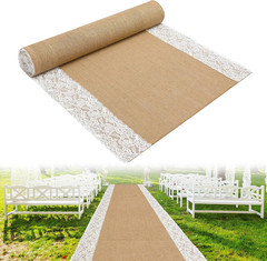 20 Ft X 36 in Natural Burlap Wedding Aisle Runner, Rustic Jute Weddings Runway C