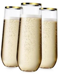 24 Pack Champagne Flutes Plastic, 9 Oz Disposable Stemless Mimosa Gold-24 Pack