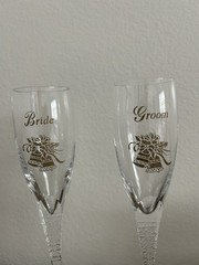 Vintage BRIDE and GROOM champagne wedding Flutes