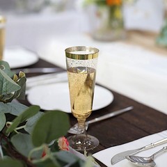 12 Clear 6 oz Glittered Plastic Flutes Champagne Glasses Silver Rim Party Events