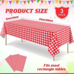 3pcs Red And White Checkered Tablecloth Decorations, Disposable Plastic Red