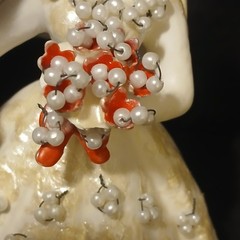 Vintage Unique Faux Pearl Embellishment Bride Groom Lefton Wedding Cake Topper