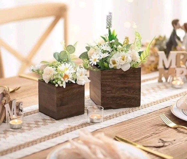 NUPTIO Wooden Box for Centerpiece Wedding: 6 Pcs Square Planter Box 4×4″ & 5×5″