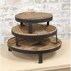 Weathered Wood Metal Round Risers Trivet Set/3 Primitive 8″,10″,12″W x3.25″H CWI