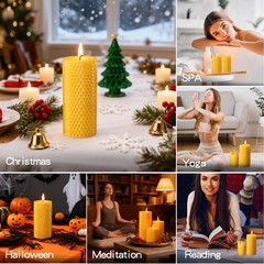Makalone 6 Pack Natural Beeswax Pillar Candles2.8X6In Handmade Beeswax Rolled