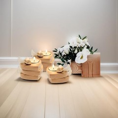 Handmade Heart-Shaped Wooden Candle Holder with White Feather， Natural Soy Wax