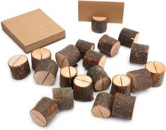 50 Pieces Wooden Place Card Holders with 50 Kraft Paper Cards, Rustic Wood Table