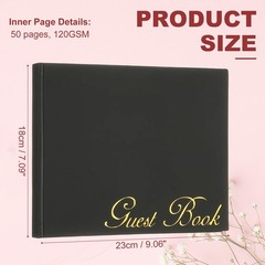 Elegant Guestbook, 9″x7″ PU Leather Wedding Guest Book, Black