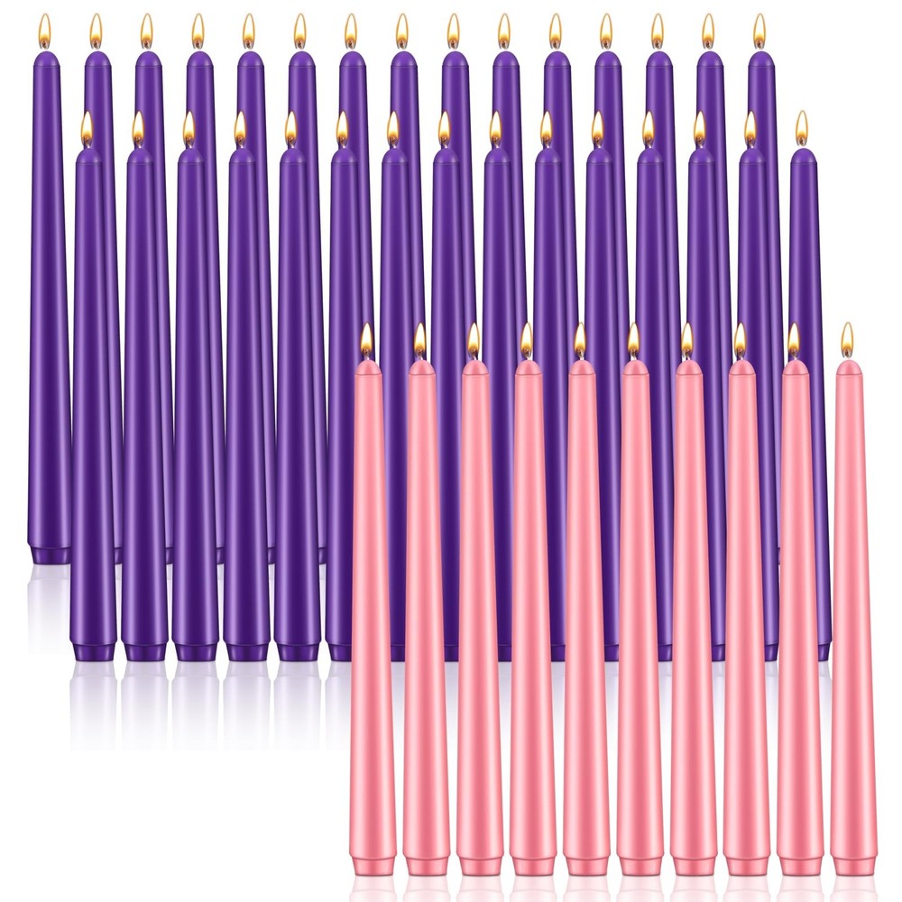 Patelai 40 Pcs Christmas Advent Candle Set Taper 10 inches, Purple Pink