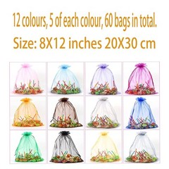 Daszui 60Pcs Organza Bags 8×12 Inches Mixed Color with Drawstring Favor Bags,…