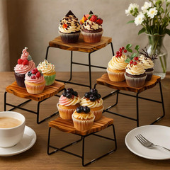 4-Piece Wooden Buffet Risers for Dessert and Food Displays