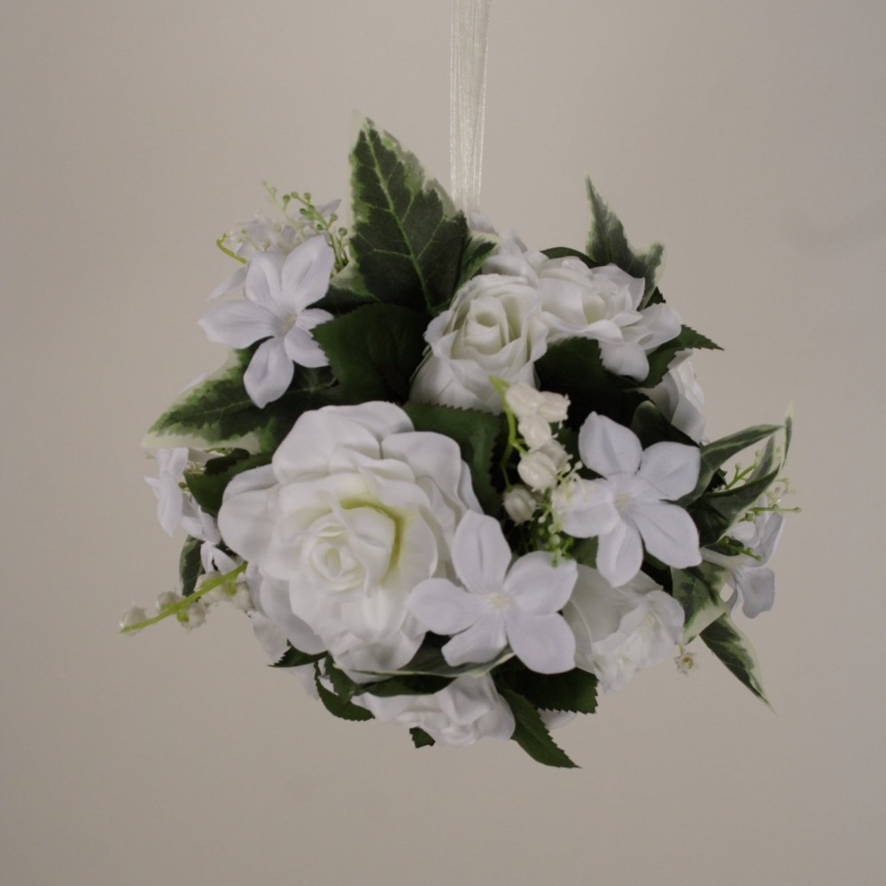 Kissing Ball 6″ Pomander Gardenia Rose Wedding Silk Flowers 00249880001 White
