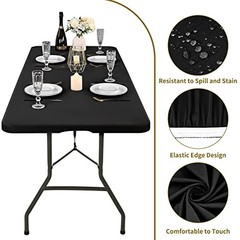 6 Pack Stretch Fabric Table Top Cap Cover, fits 8′ 6 Packs – 30 x 96 Inch Black