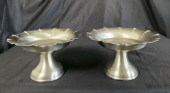 Martha Stewart Satin Pewter Pillar Candle Stands Set of 2 Fluted Pedestal Metal
