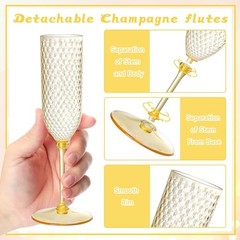 24 Pack Amber Detachable 2 piece Champagne Flutes 5.5 Oz Unbreakable Plastic