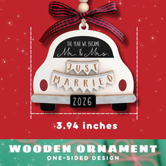Wood Just Married Ornament 2026 Wedding Gift for Couples Bride Newlyweds