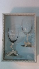 Wedding Wine Glasses Set of 2 Decorated Clear Round Engraved Love & Hearts Theme