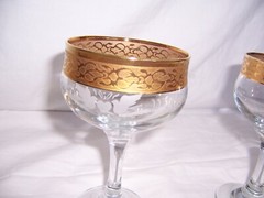 2 Our Wedding Etched Water Goblets/Wine Glasses Encrusted Gold Rim Bride & Groom