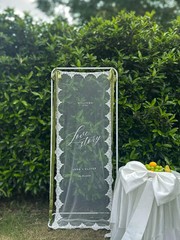 Lace Sheer Wedding Welcome Sign, Tulle Fabric Ceremony Banner