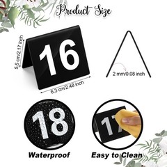Tuanse Table Numbers 1-25 Acrylic Double 2.5 x 2.17 x 2 inches, Black, White