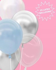 Blue, Pearl White, Clear, Silver, Latex Balloons – 25 pk, 12″ | Cloud Nine