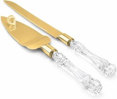 Timeless Cake Server Set – Gold Stainless Steel Knife & Crystal Handle Gift Idea