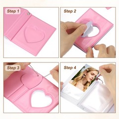 Mini Photocard Binder, 3″ Heart Hollow Photo Album with Keychain, Blue