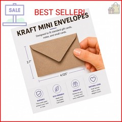100 Pack Mini Kraft Envelopes, 4″ x 2.7″, Small Gift Card & notes envelopes