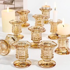 Glass Candle Holders Set, 12 Pcs Gold Candlestick Bulk, Taper Amber