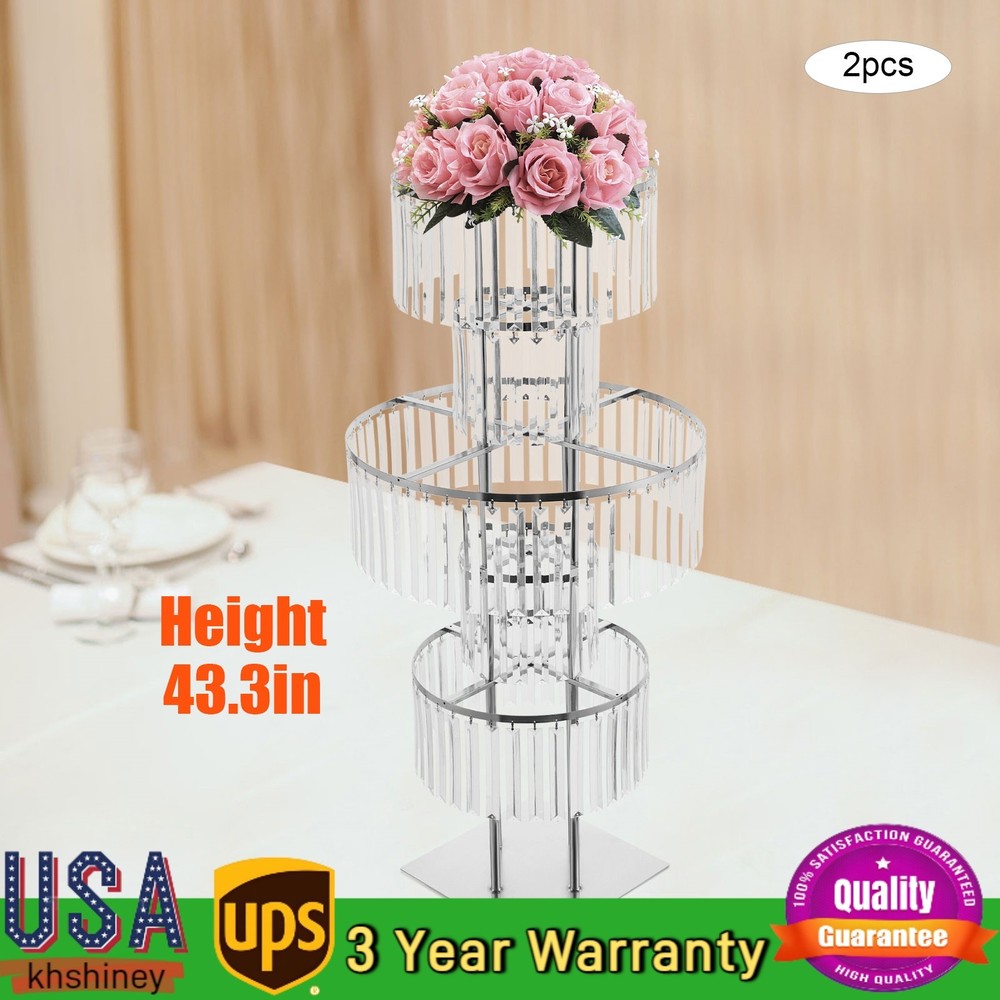 2Pcs Acrylic Crystal Flower Stand Wedding Vase Party Dinner Pedestal Stand Decor