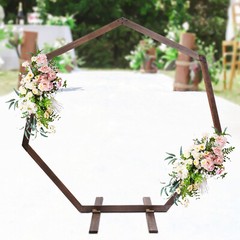 Wood Wedding Arch Polygonal Ceremony Arch Backdrop Flower Stand 7/7.2/7.6/8.2FT