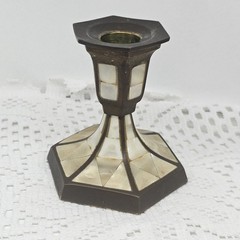 Vintage Brass & Mother of Pearl Inlay Candlestick Holder – Mid Century Boho