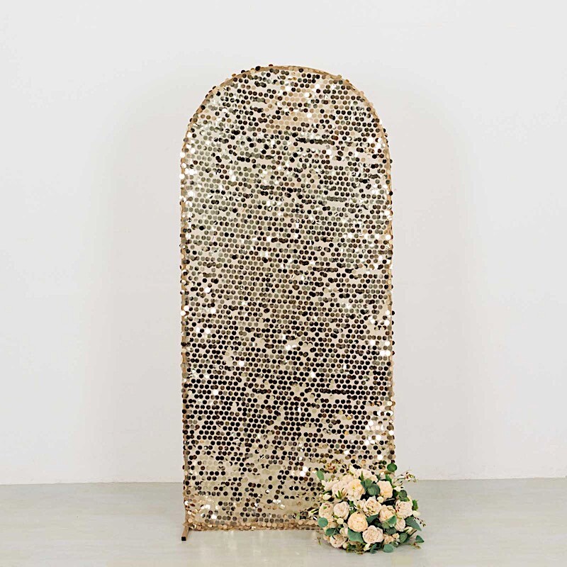6 ft CHAMPAGNE Big Payette Sequin Fitted Round Top Wedding Arch STAND COVER