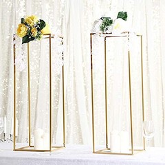 2 pcs 32-Inch Tall Gold Matte Metal Geometric Rectangular Stands 32″,