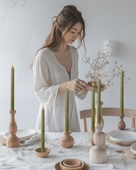 Olive Taper Candles Tall Tapered Candlesticks Set of 12 ribbed-10.6″olive