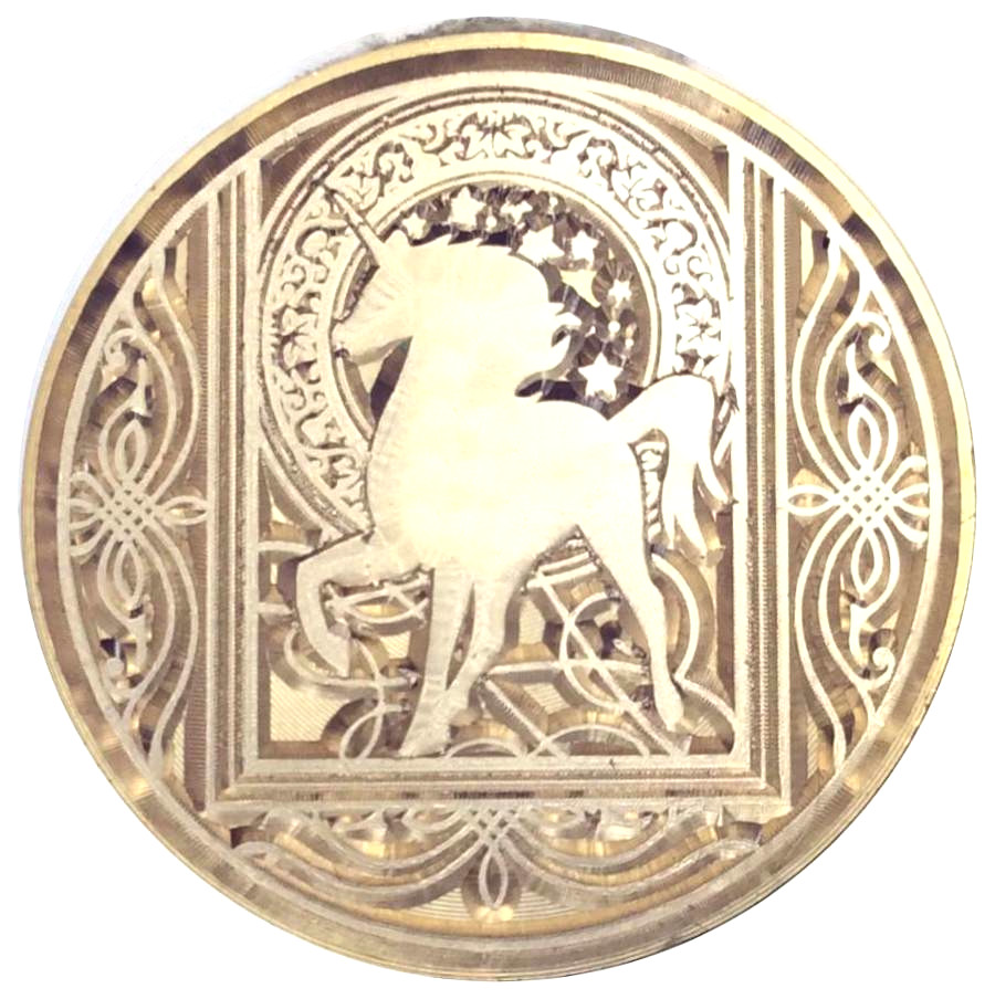 Unicorn Silhouette in Intricate Frame, deluxe 1.2″ diameter Wax Seal Stamp Head