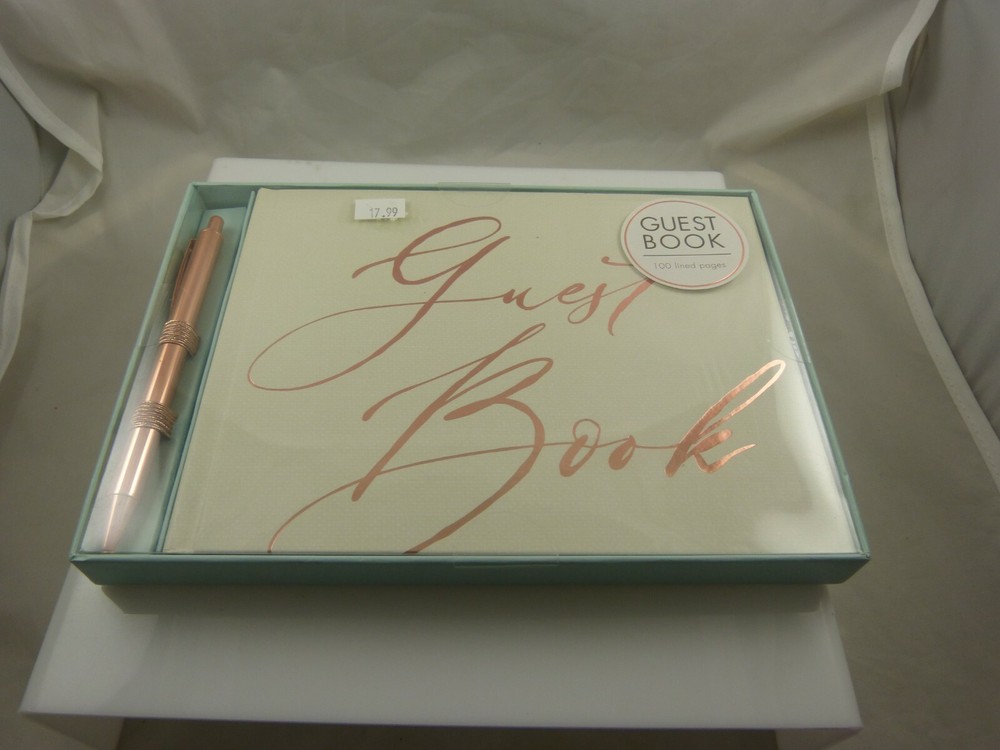 wedding guest book white and rose gold with pen 100 pages day event