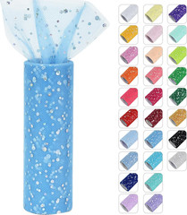 Sky Blue Glitter Tulle Rolls 6 Inch by 10 Yards Sequin Tulle Fabric Ribbon for D