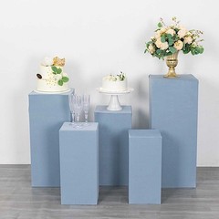 5 DUSTY BLUE Fitted Spandex Rectangular Display STAND COVERS Set Decorations