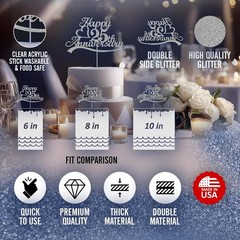 Luxurious Silver Glitter 25th Anniversary Cake Topper – Eco-Friendly & Sturdy