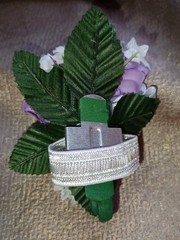 NEW 4″ Long Artificial Lavender Rose Wrist Corsage With Sparkly Silver Bow
